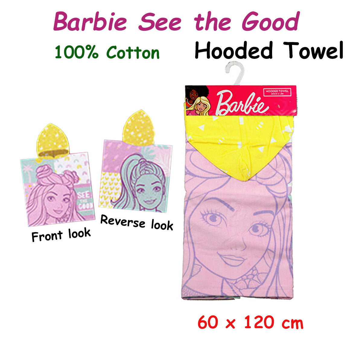 Caprice Barbie See the Good Cotton Hooded Licensed Towel 60 x 120 cm V442-CAP-TOWEL-HOODEDBARBIE6095-PINK-SH