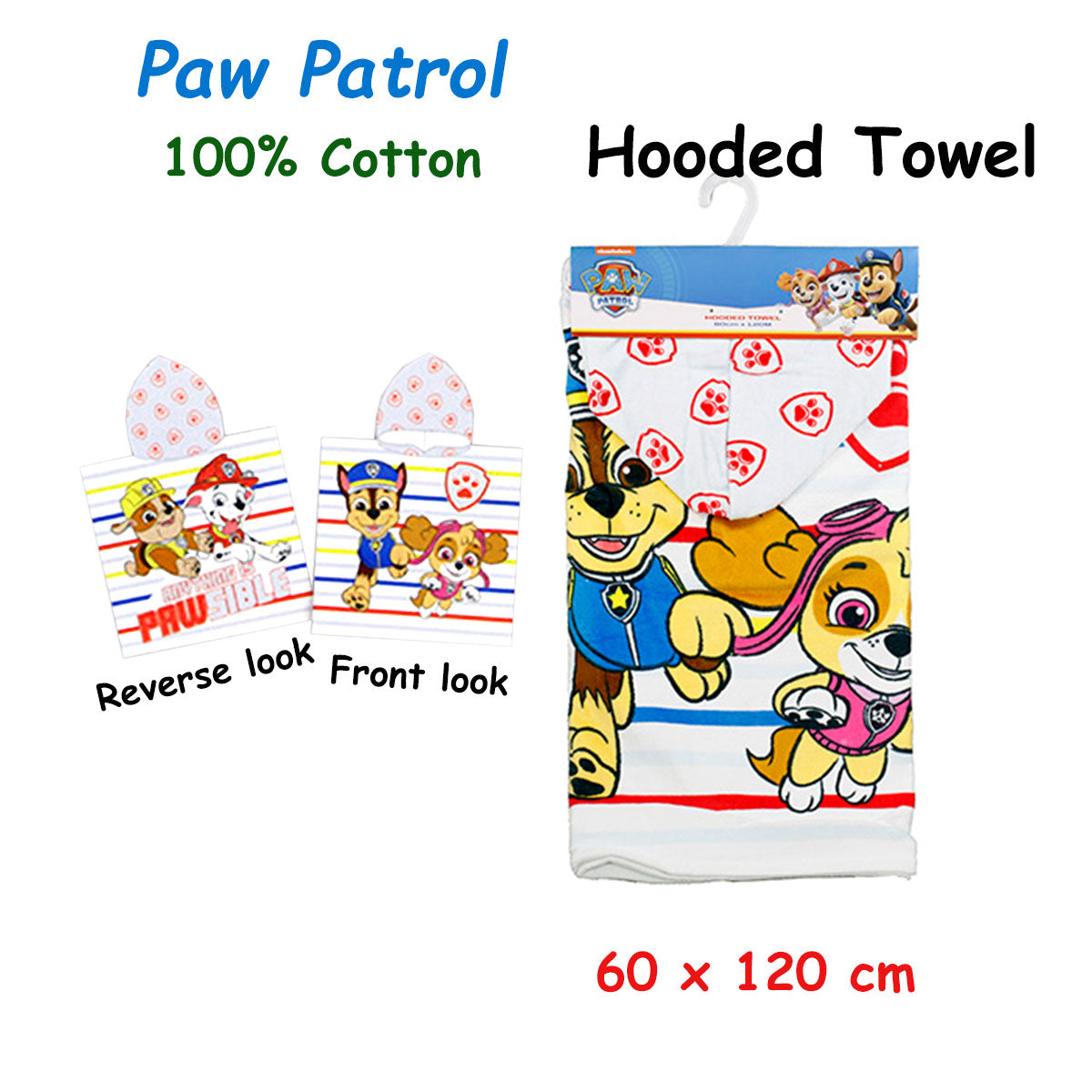 Caprice Paw Patrol Cotton Hooded Licensed Towel 60 x 120 cm V442-CAP-TOWEL-HOODEDPAW9251-BLUE-SH