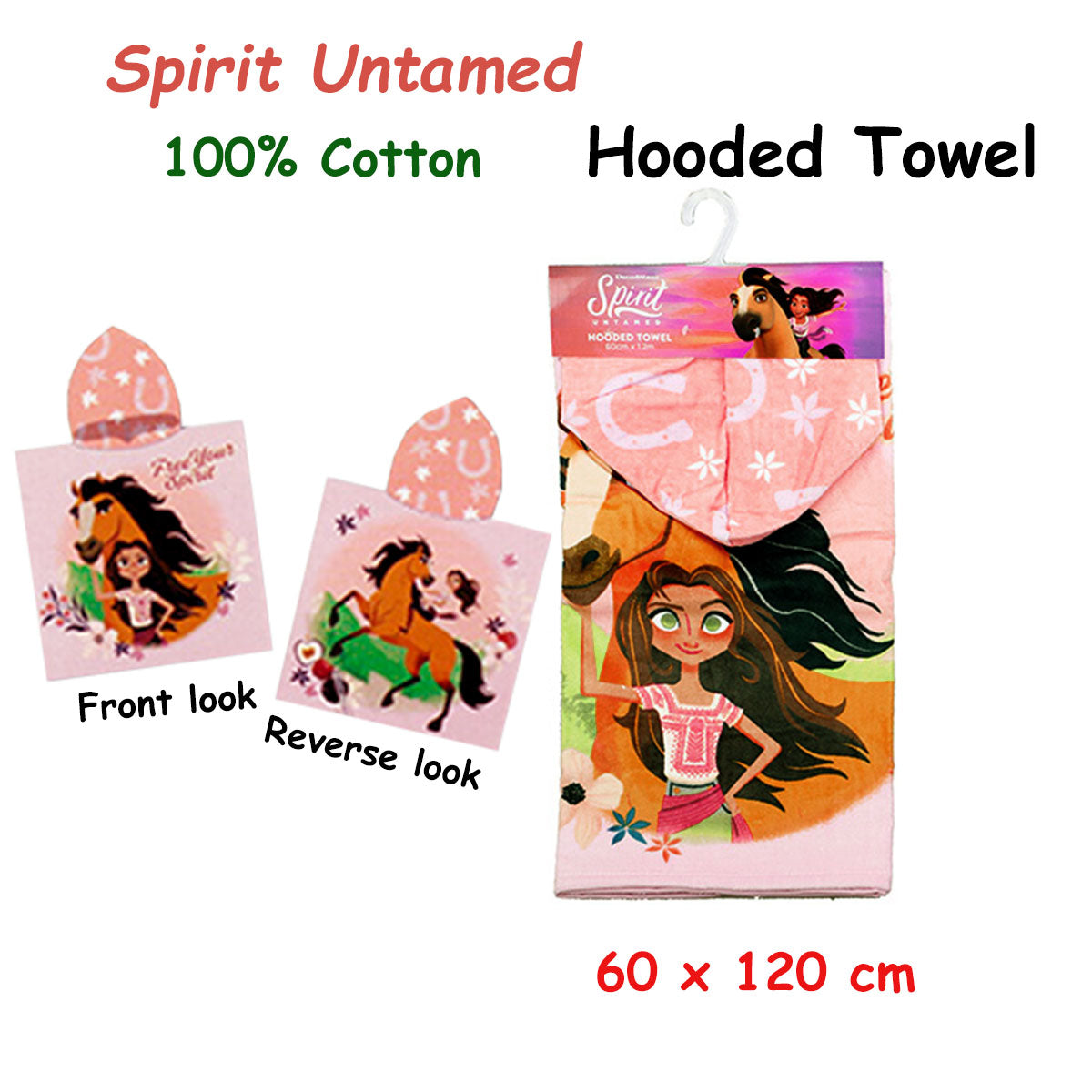 Caprice Spirit Untamed Cotton Hooded Licensed Towel 60 x 120 cm V442-CAP-TOWEL-HOODEDSPIRIT4367-PINK-SH