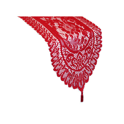 Logan Red Lace Table Runner with Tassle 33 x 180 cm V442-DKC-TABLER-LOGAN180CM-RED-RE