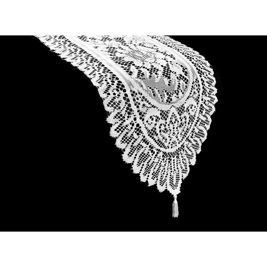 Logan White Lace Table Runner with Tassle 33 x 180 cm V442-DKC-TABLER-LOGAN180CM-WHITE-RE