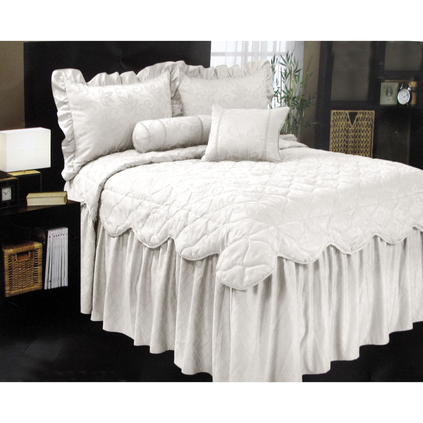Phase 2 Magnifico Antique White Jacquard Bedspread Set Queen V442-END-BEDSPREAD-MAGNIFICO-WHITE-QS