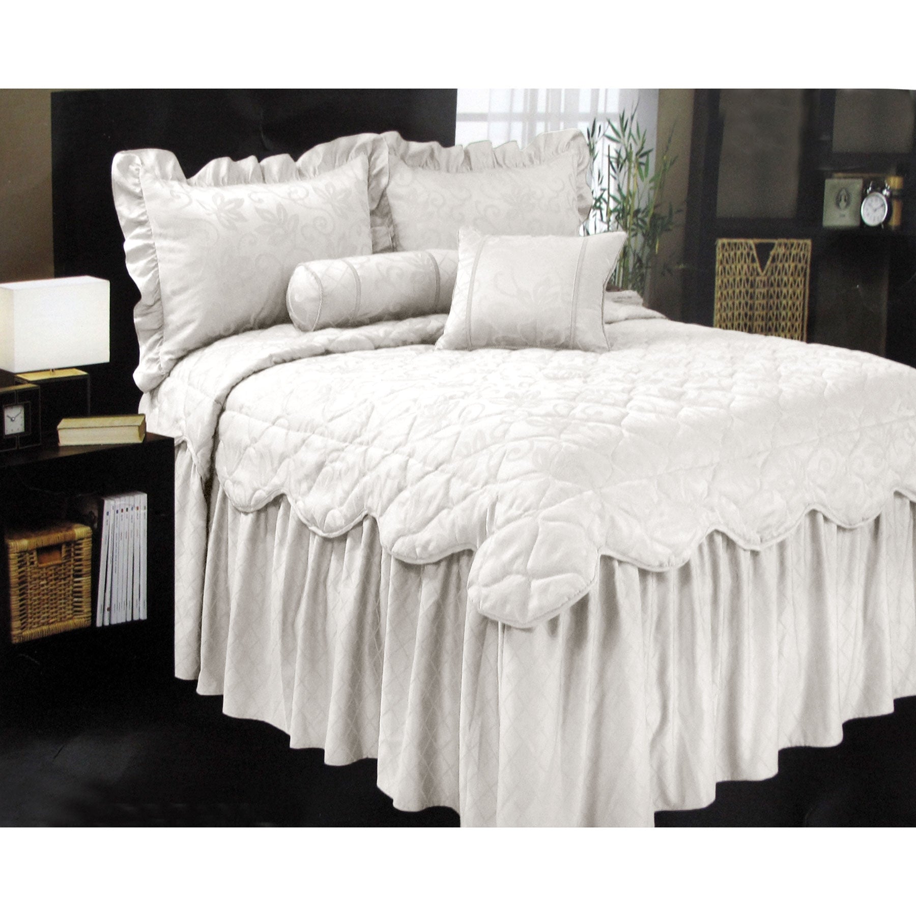 Phase 2 Magnifico Antique White Jacquard Bedspread Set Queen V442-END-BEDSPREAD-MAGNIFICO-WHITE-QS