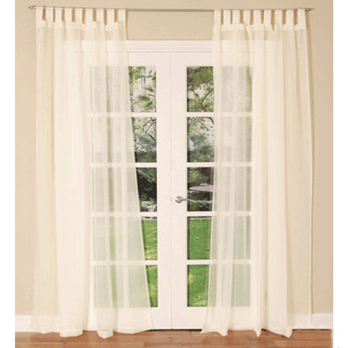 Pair of Sheer Mosquito Net Tab Top Curtains 150 x 240 cm Cream V442-END-CURTAIN-MOSQUITOPAIR-CREAM-RE