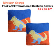 Pack of 2 Dinosaur Embroidered Quilted Cushion Covers 43 x 43 cm V442-END-CUSHIONC-PACKOF2DINOSAUR-ORANGE-SQ