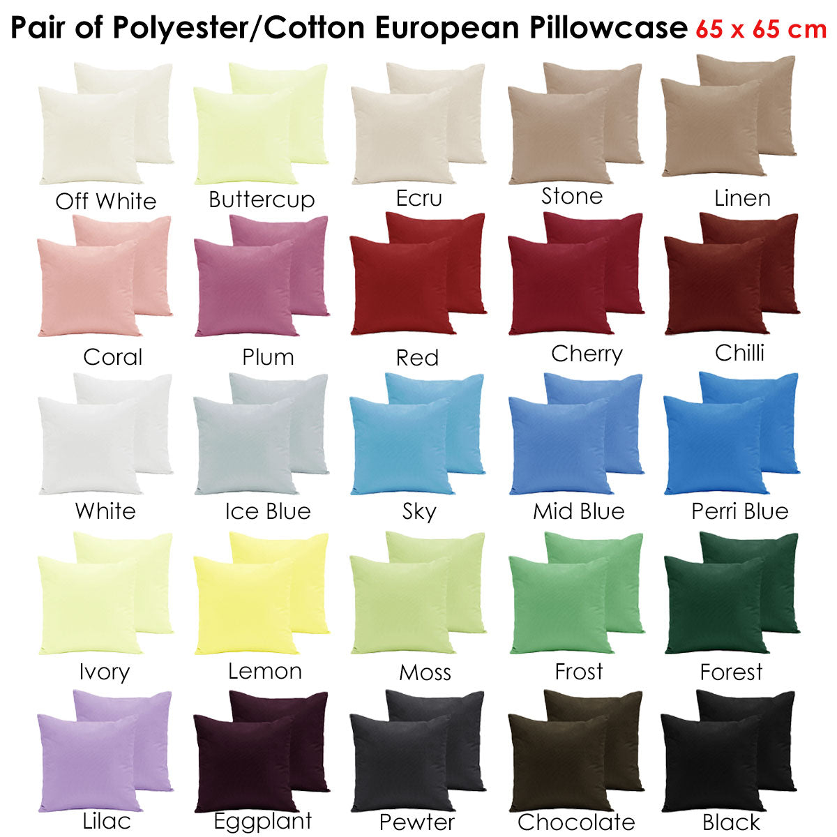 Pair of Polyester Cotton European Pillowcases Chocolate V442-END-PILLOWC-POLYCOTTON-CHOCOLATE-EU