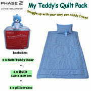 Phase 2 My Teddy's Quilt / Comforter Set with Toy Blue Single V442-END-QUILT-MYTEDDY-BLUE-SB