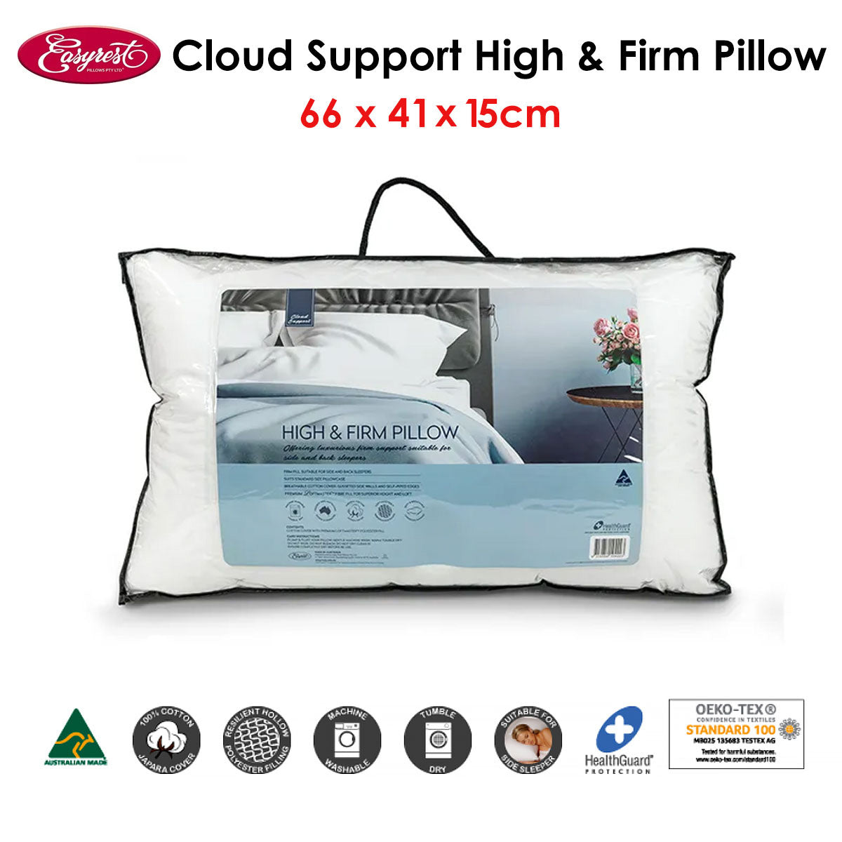 Easyrest Cloud Support High &amp; Firm Pillow 66 x 41 x 15 cm V442-ERT-PILLOW-CLOUDHIGHFIRM-WHITE-ST