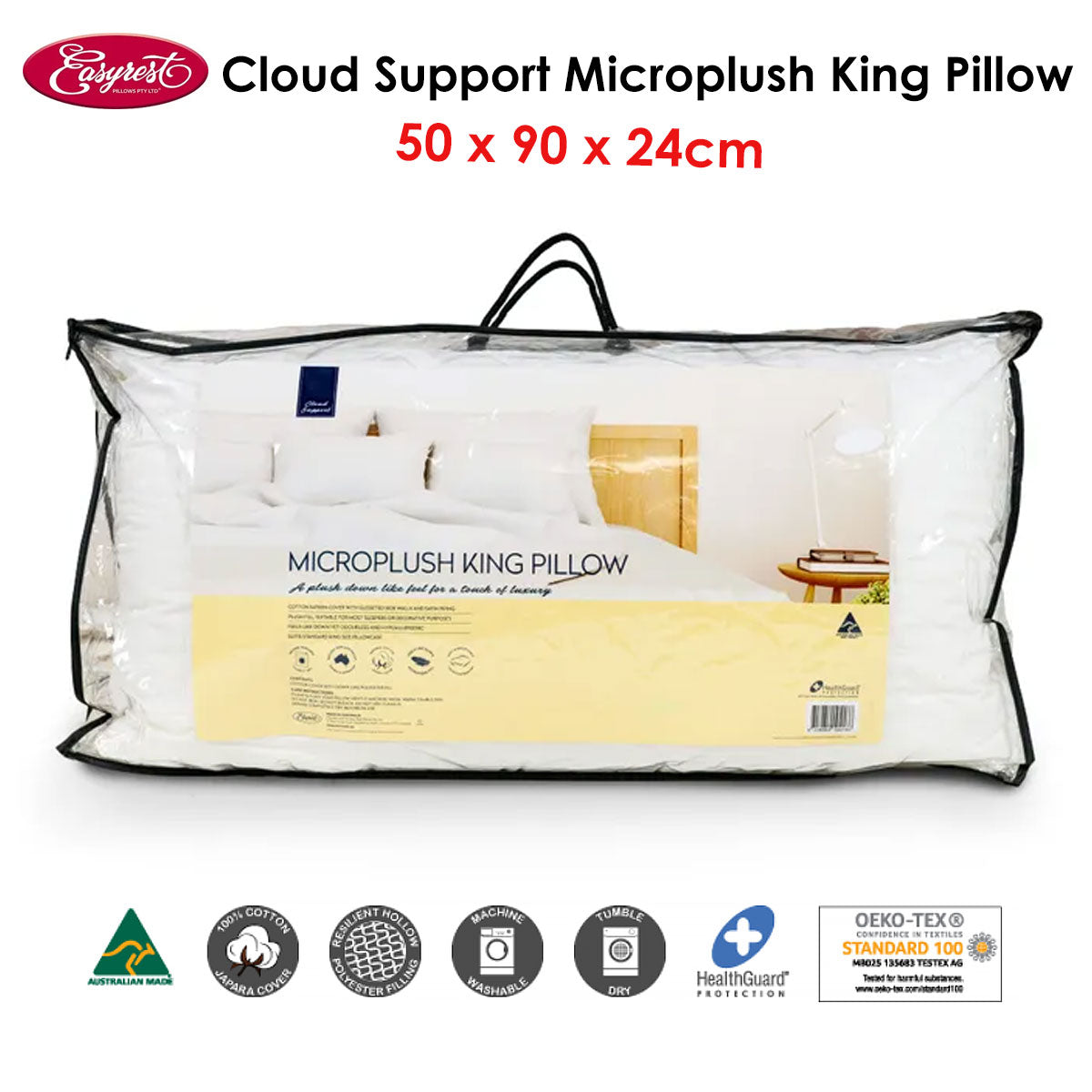 Easyrest Cloud Support Microplush King Pillow 50 x 90 x 24 cm V442-ERT-PILLOW-CLOUDMICROPLUSH-WHITE-KI