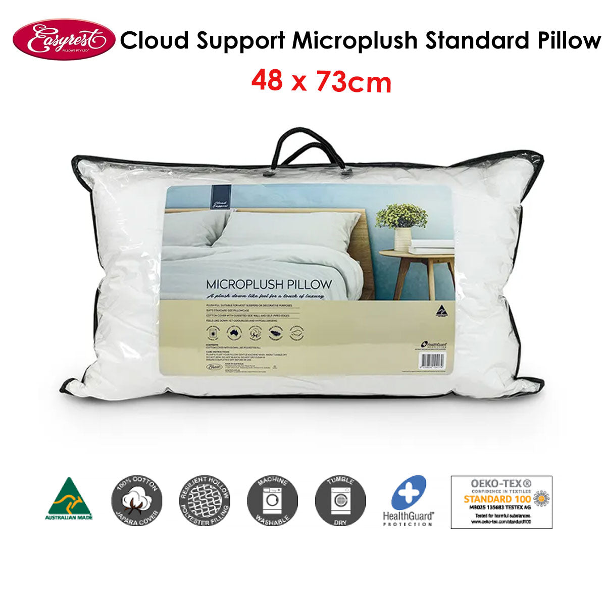 Easyrest Cloud Support Microplush Standard Pillow 48 x 73 cm V442-ERT-PILLOW-CLOUDMICROPLUSH-WHITE-ST