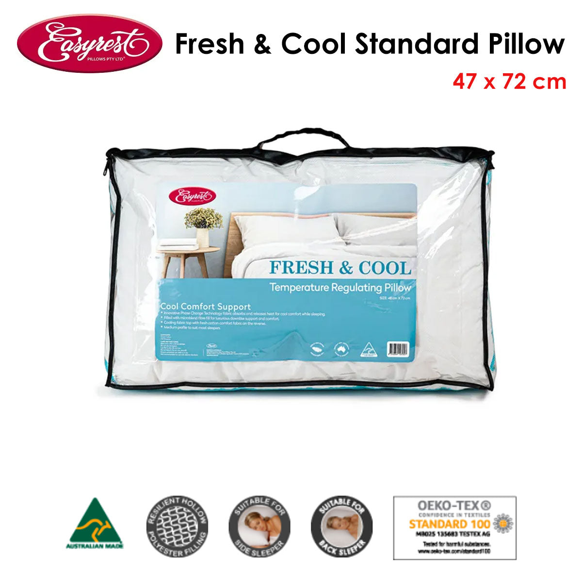 Easyrest Fresh and Cool Standard Pillow 47 x 72 cm V442-ERT-PILLOW-FRESHANDCOOL-WHITE-ST
