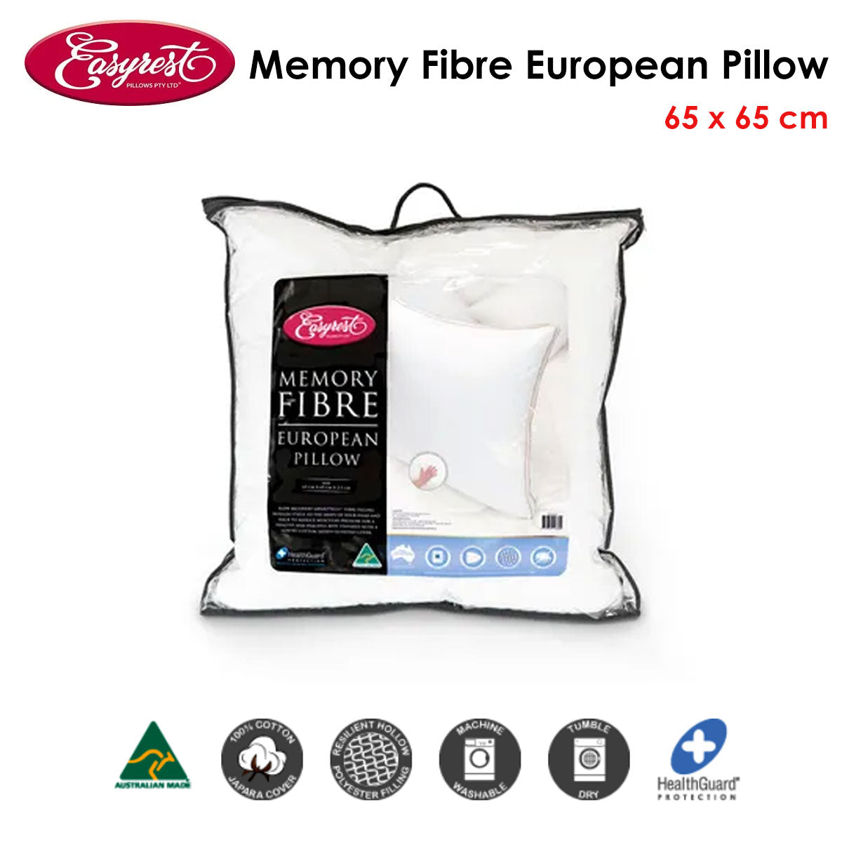 Easyrest Memory Fibre European Pillow 65 x 65 cm V442-ERT-PILLOW-MEMORYFIBRE-WHITE-EU