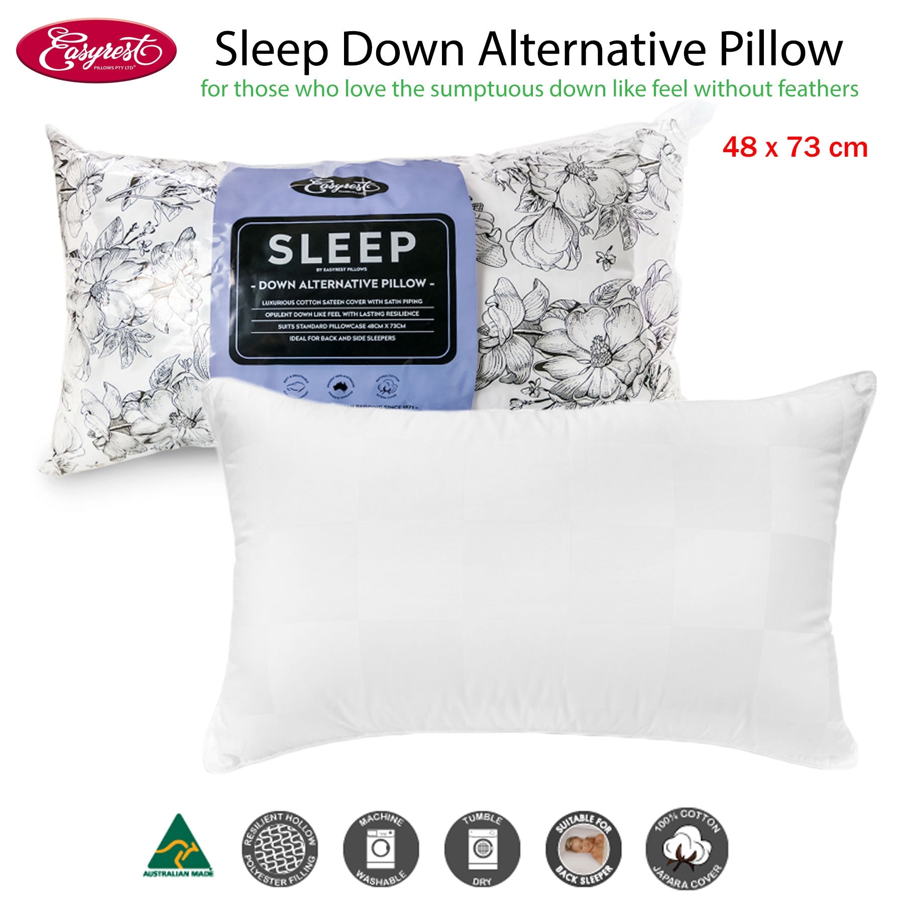 Easyrest Sleep Down Alternative Standard Pillow Suits Back Sleeper V442-ERT-PILLOW-SLEEPDOWN-WHITE-ST