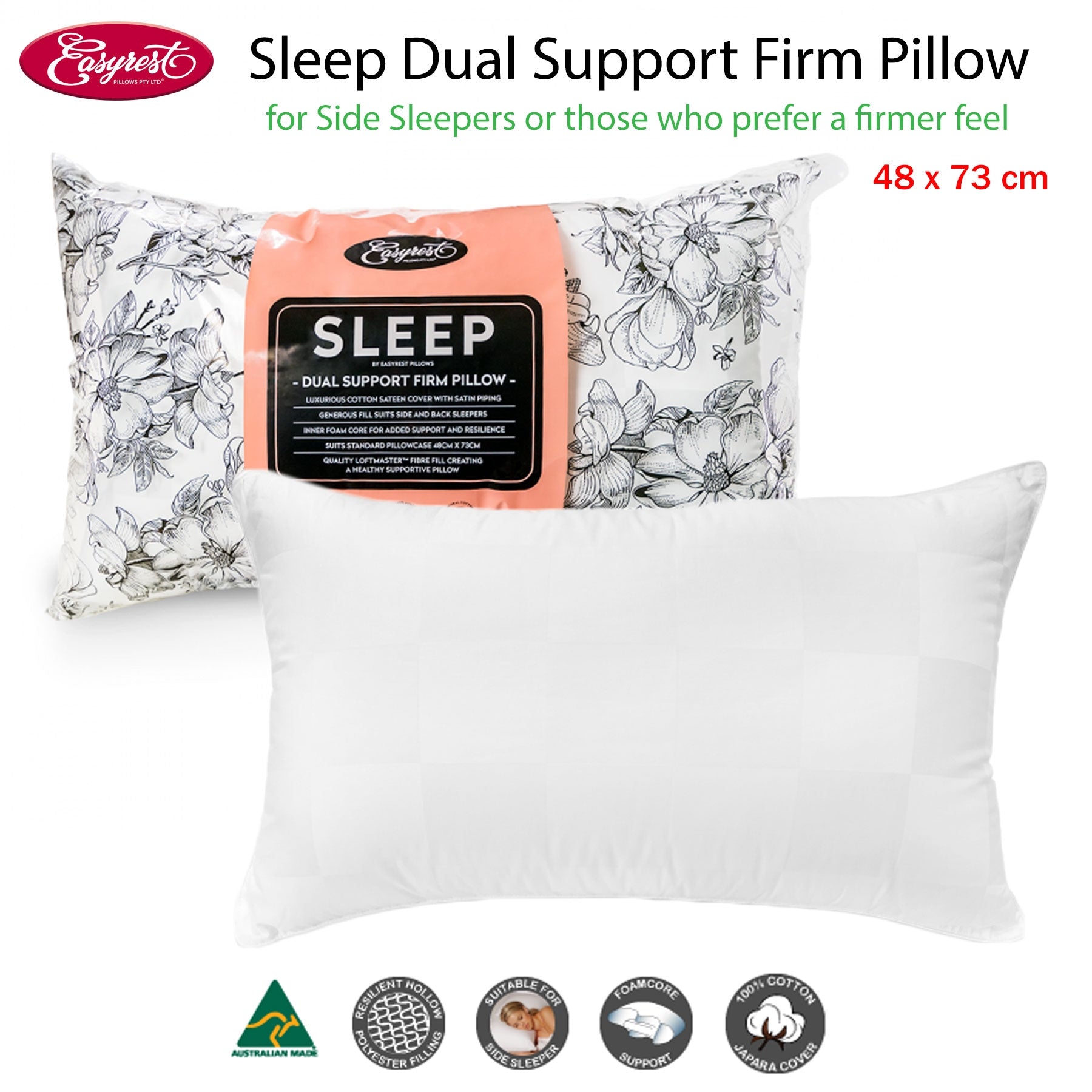 Easyrest Sleep Dual Support Firm Standard Pillow Suits Side Sleeper V442-ERT-PILLOW-SLEEPDUALSUPPORT-WHITE-ST