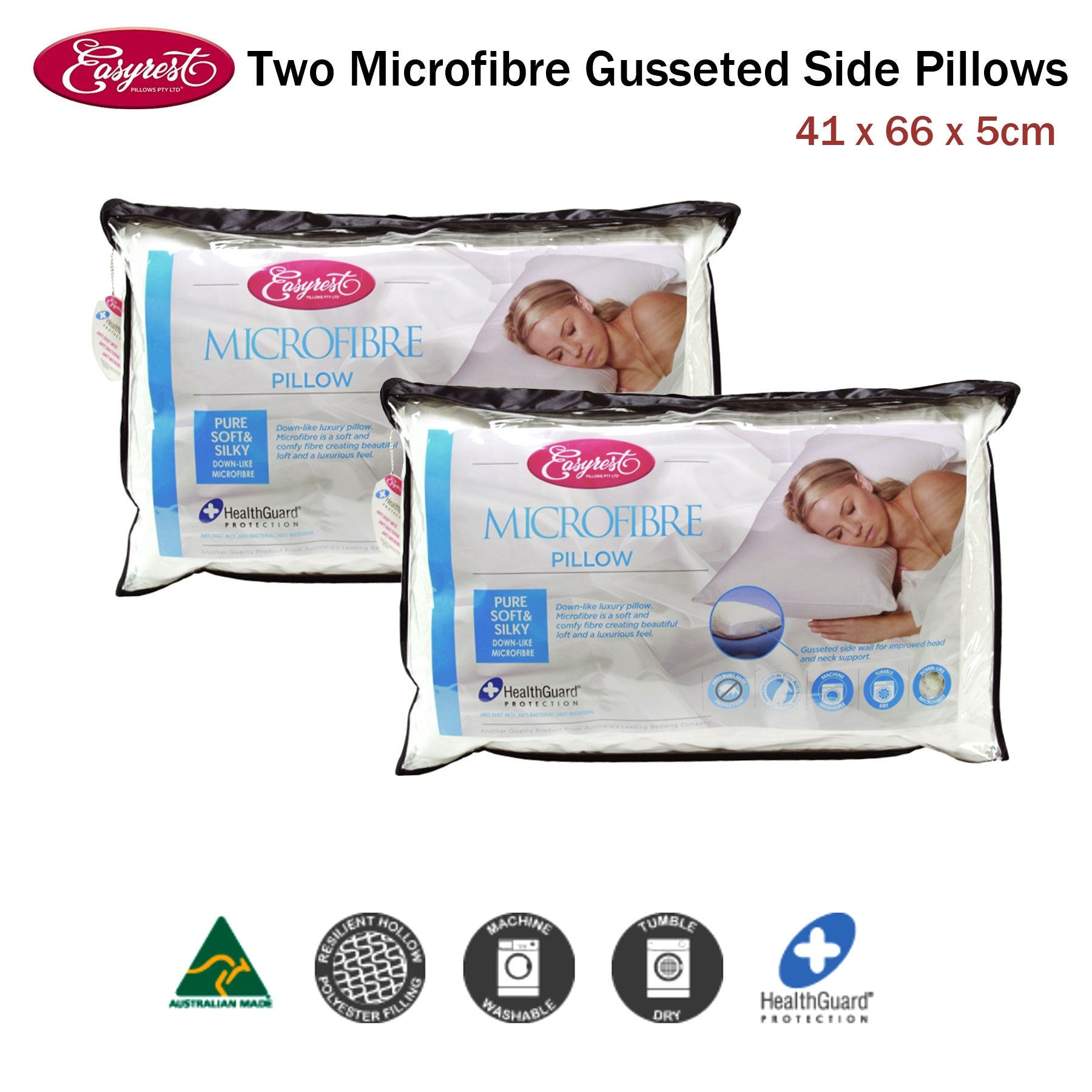 Easyrest Two Microfibre Standard Gusseted Pillows V442-ERT-PILLOW-TWOMICROFIBRE-WHITE-ST