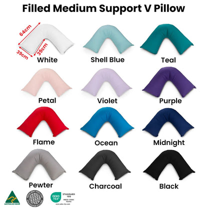 Easyrest Aus Made Medium Support Filled V Shape Pillow 64 x 39 cm Purple V442-ERT-PILLOW-VSHAPE-PURPLE-TR