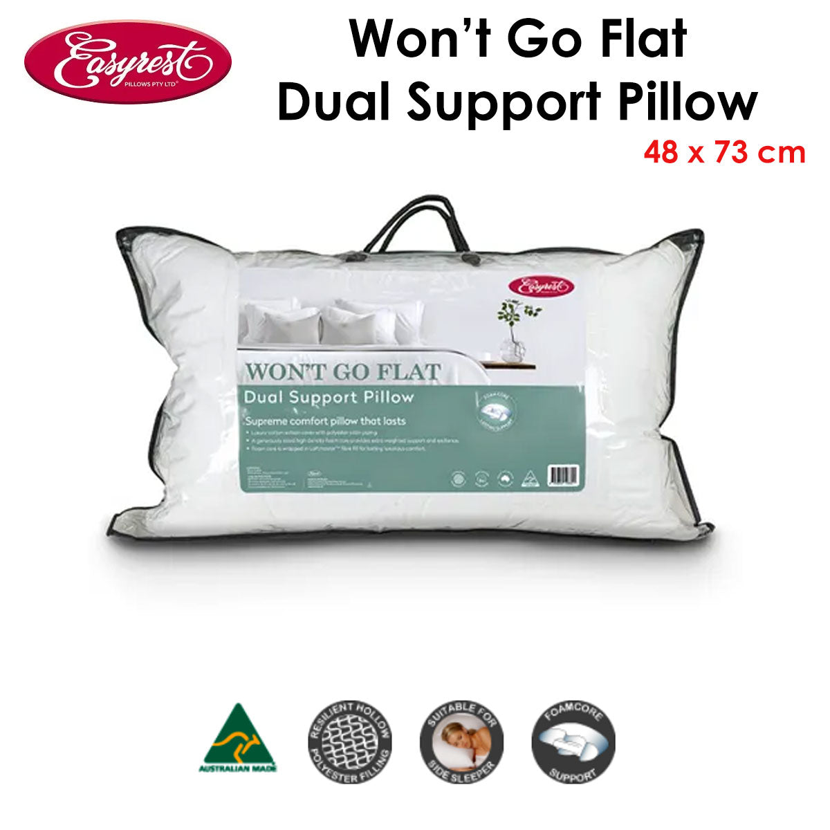 Easyrest Won't Go Flat Dual Support Standard Pillow 48 x 73 cm V442-ERT-PILLOW-WONTGOFLAT-WHITE-ST