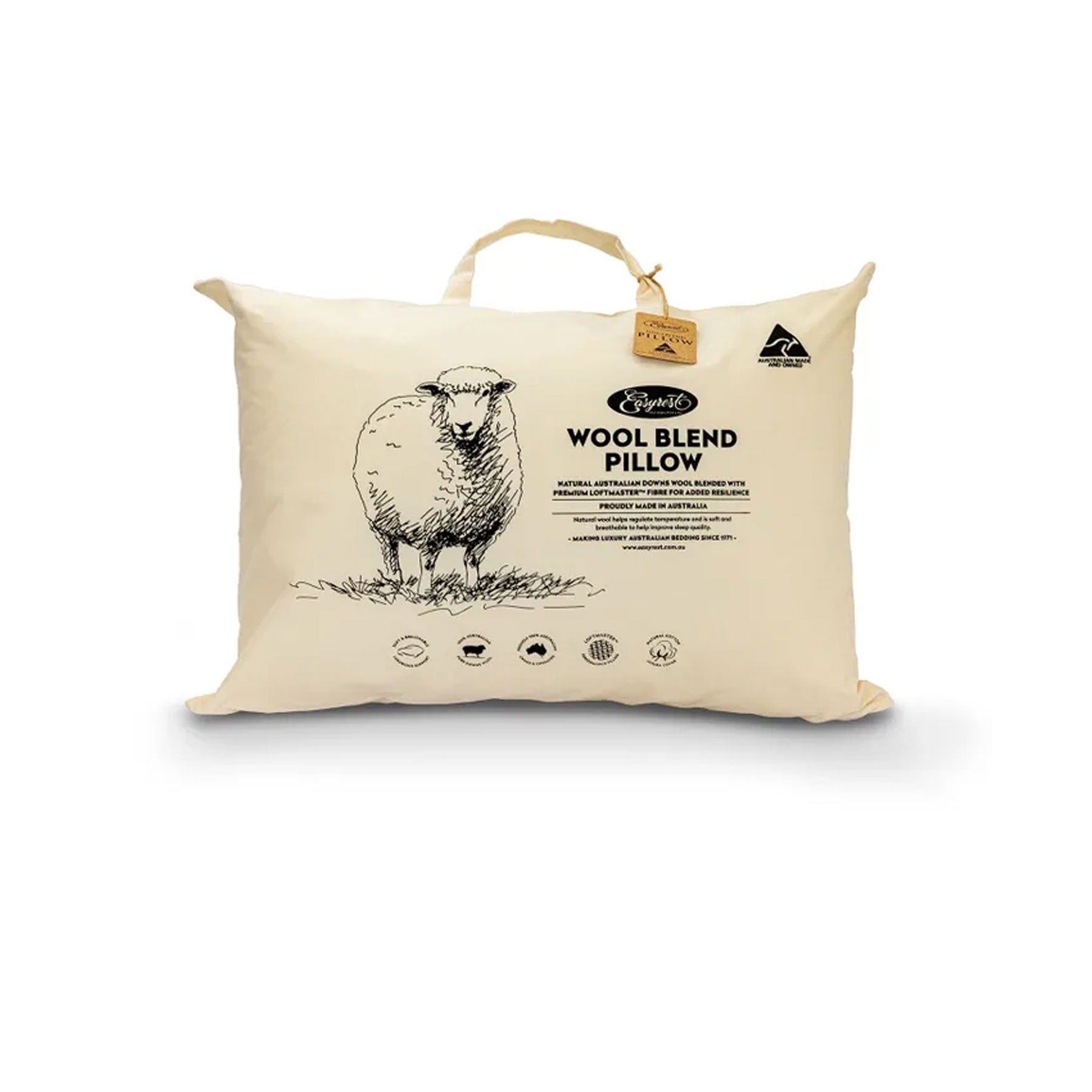 Easyrest Wool Blend Standard Pillow in Fabric Bag 47 x 72 + 20 cm V442-ERT-PILLOW-WOOLBLEND-WHITE1-ST