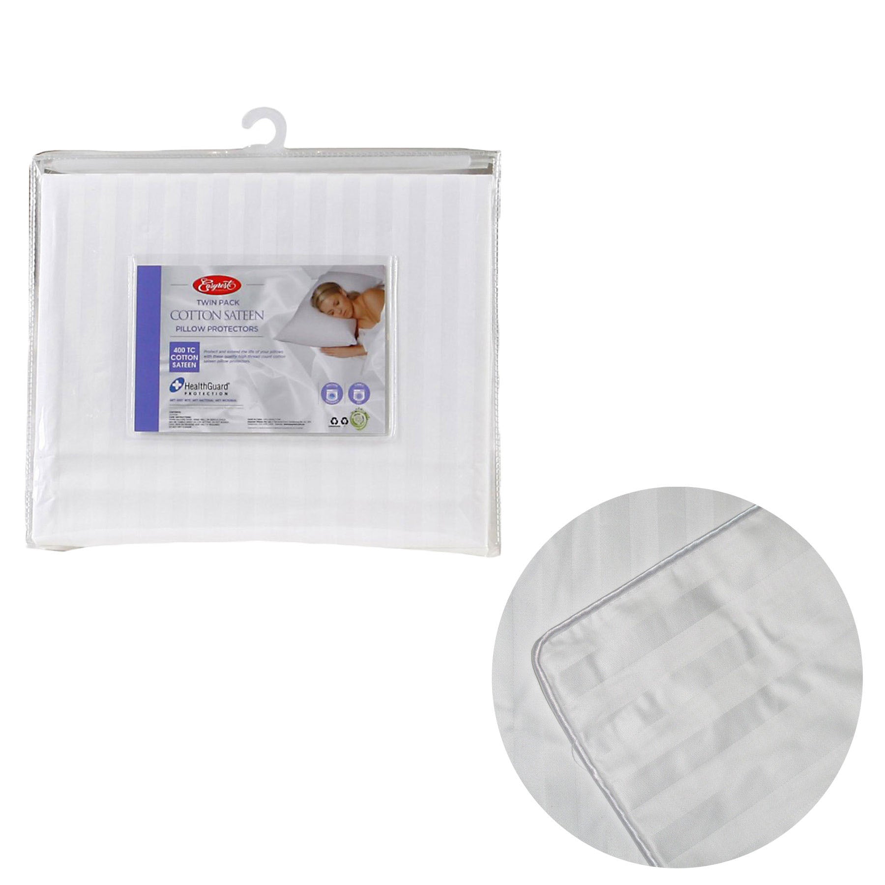 Easyrest 400TC Cotton Sateen Twin Pack Standard Pillow Protectors V442-ERT-PILLOWP-400TCCOTTONSATEEN-WHITE-ST