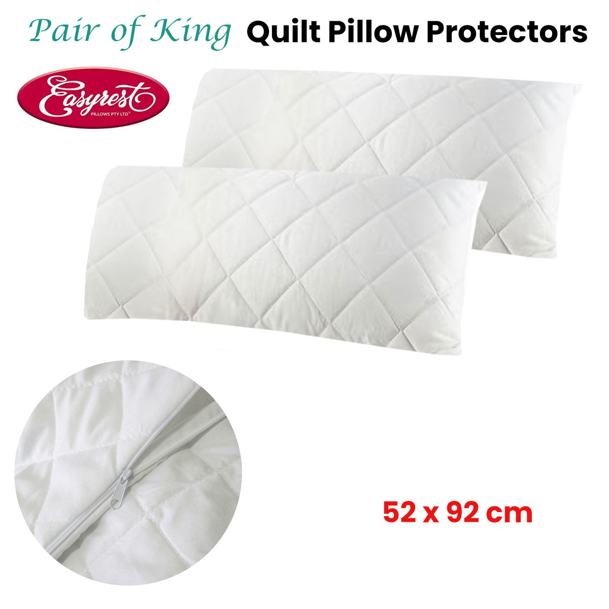 Easyrest Pair of King Quilted Pillow Protectors 52 x 92 cm V442-ERT-PILLOWP-PAIROFQUILTED-WHITE-KI