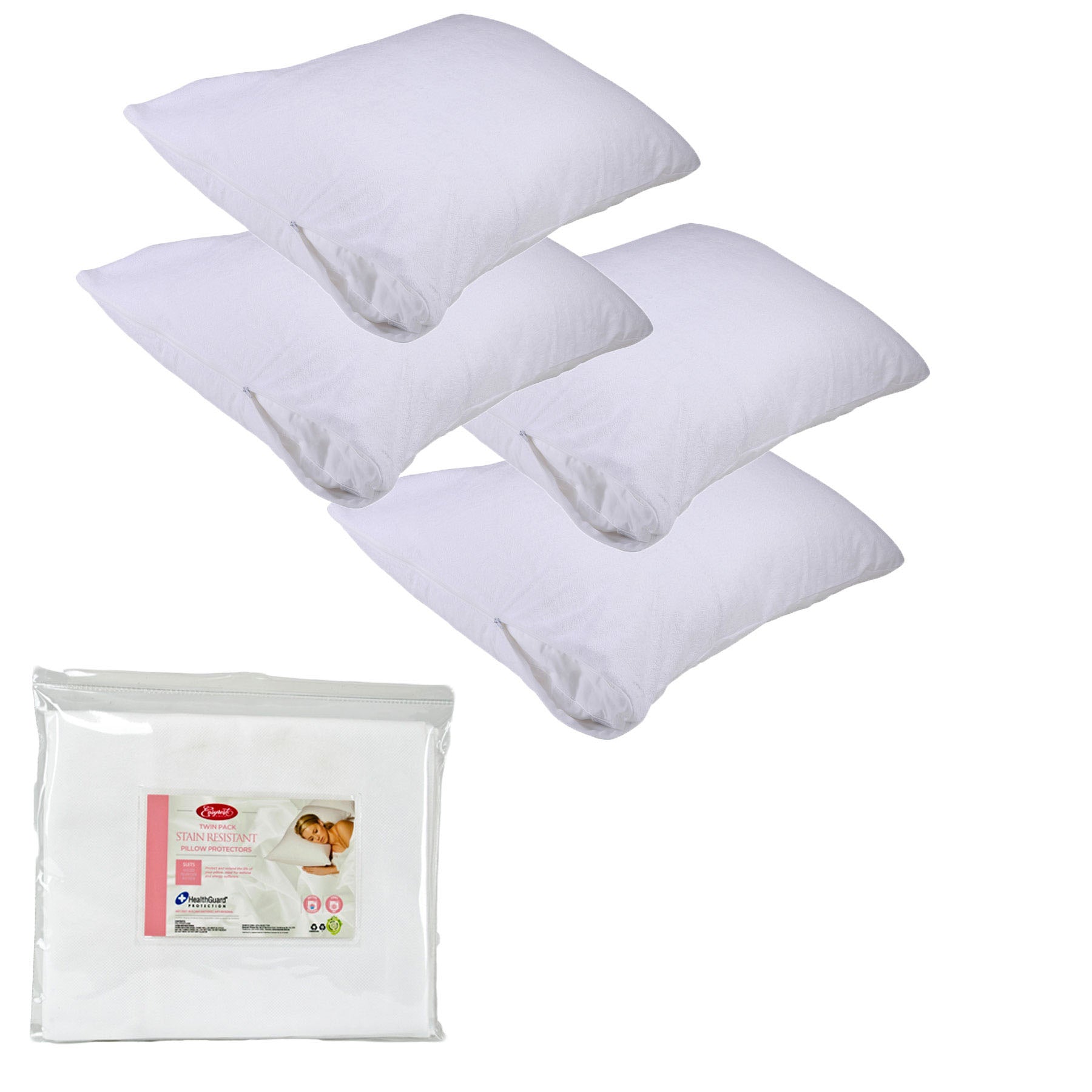 Easyrest Stain Resistant Standard Pillow Protectors 4 Pack V442-ERT-PILLOWP-STAINRESISITANT-WHITE-ST