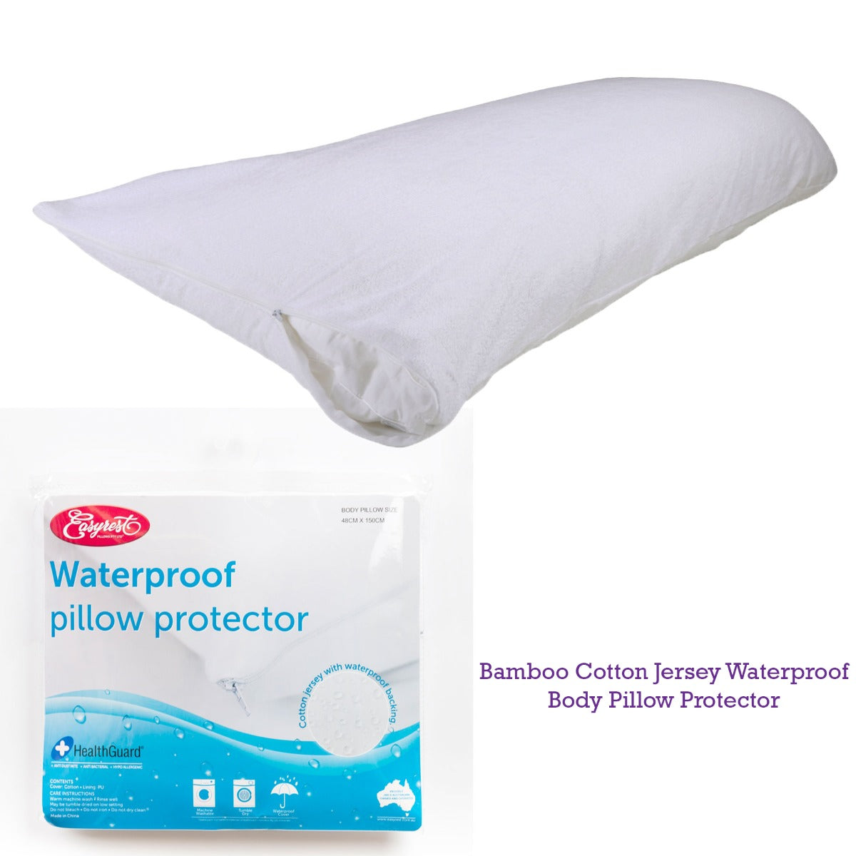 Easyrest Bamboo Cotton Jersey Waterproof Body Pillow Protector V442-ERT-PILLOWP-WATERPROOF-WHITE-BO