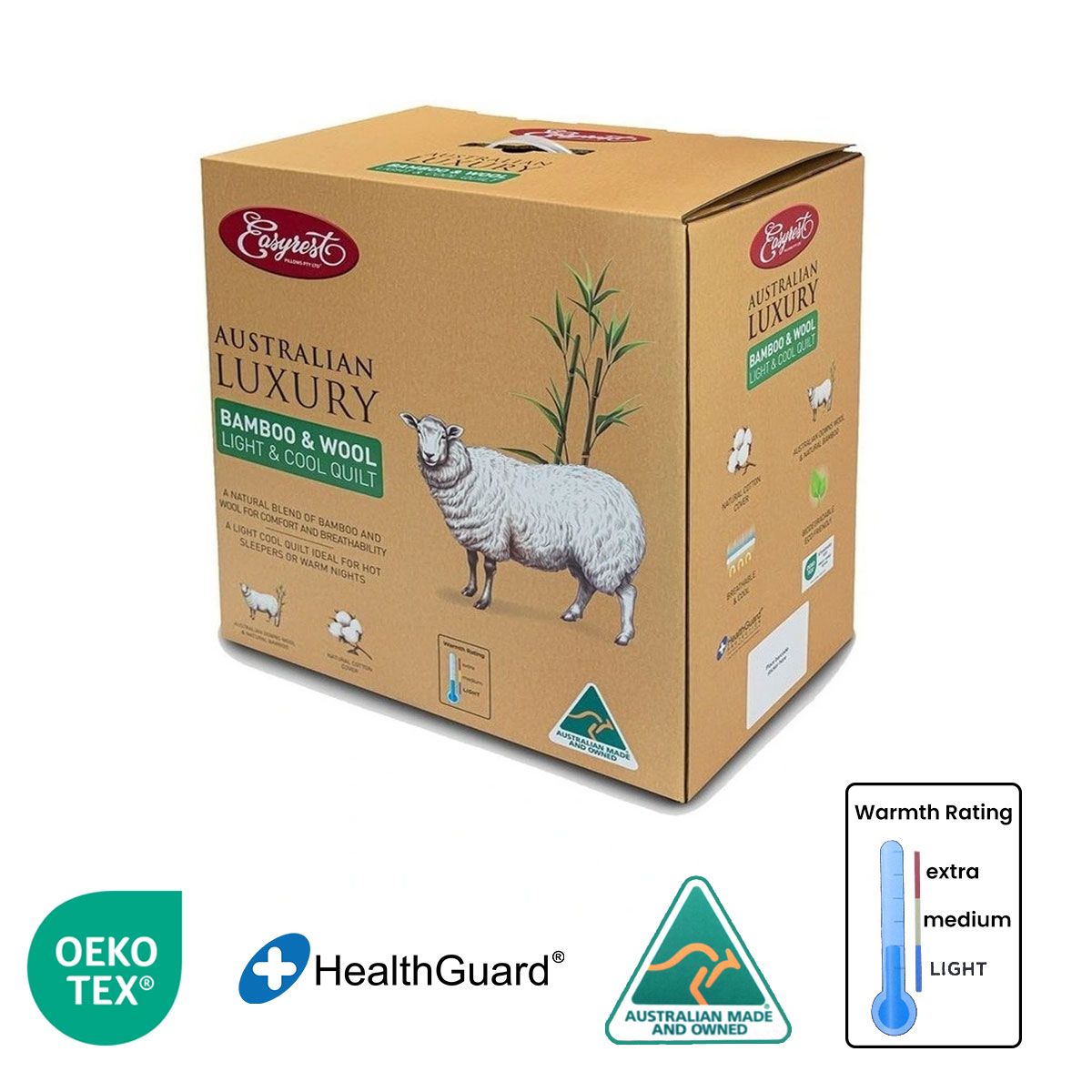 Easyrest Australian Made Light & Cool Bamboo / Wool Quilt for Spring/ Summer Queen V442-ERT-QUILT-WOOLBAMBOO-WHITE-QS
