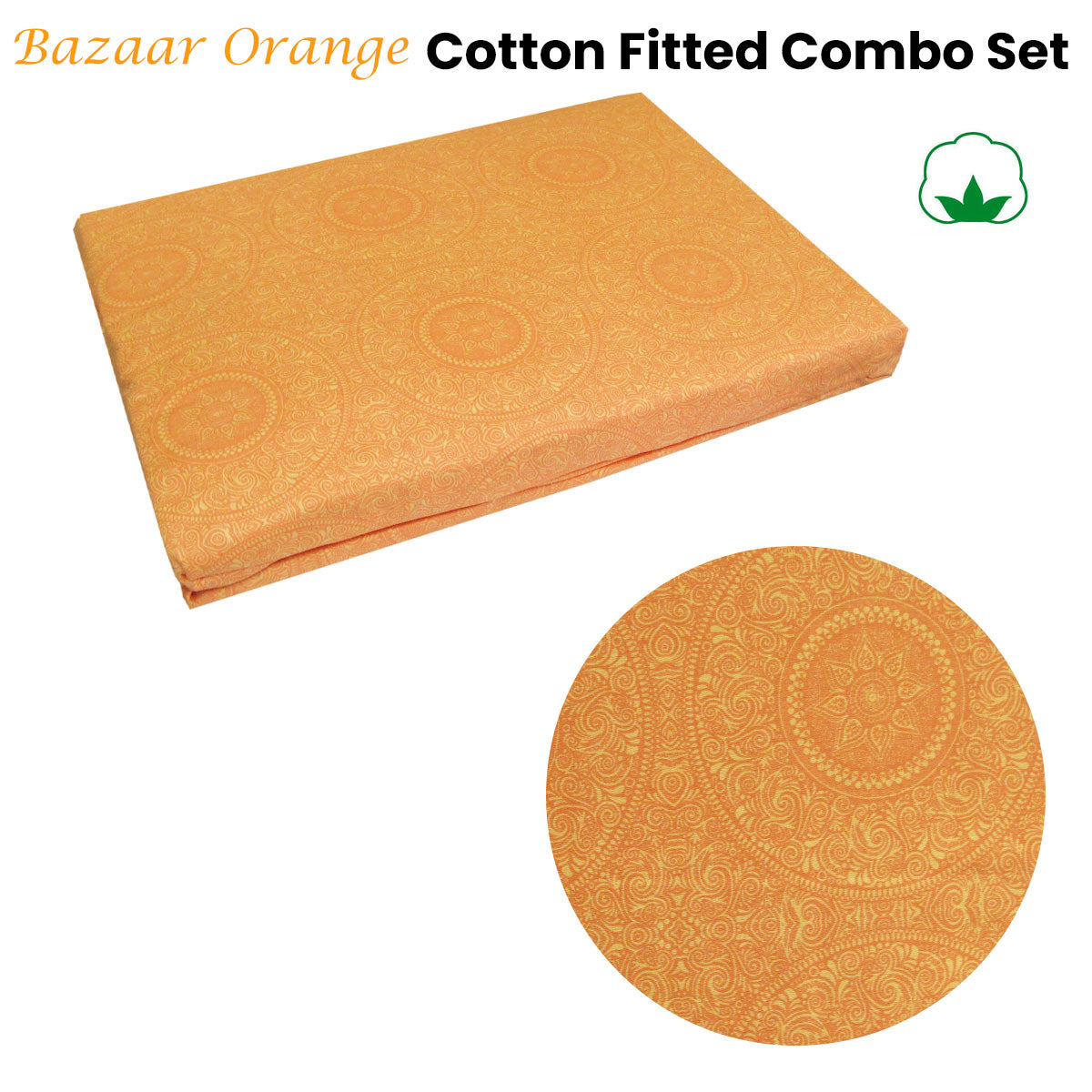 Bazaar Orange Cotton Fitted Combo Set Single V442-GHT-FITTEDSS-BAZAAR-ORANGE-SB