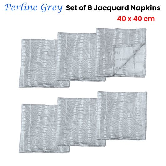 Set of 6 Perline Grey Jacquard Napkins 40cm x 40cm V442-GNA-MISC-SETOF6PERLINENAPKINS-GREY-SQ