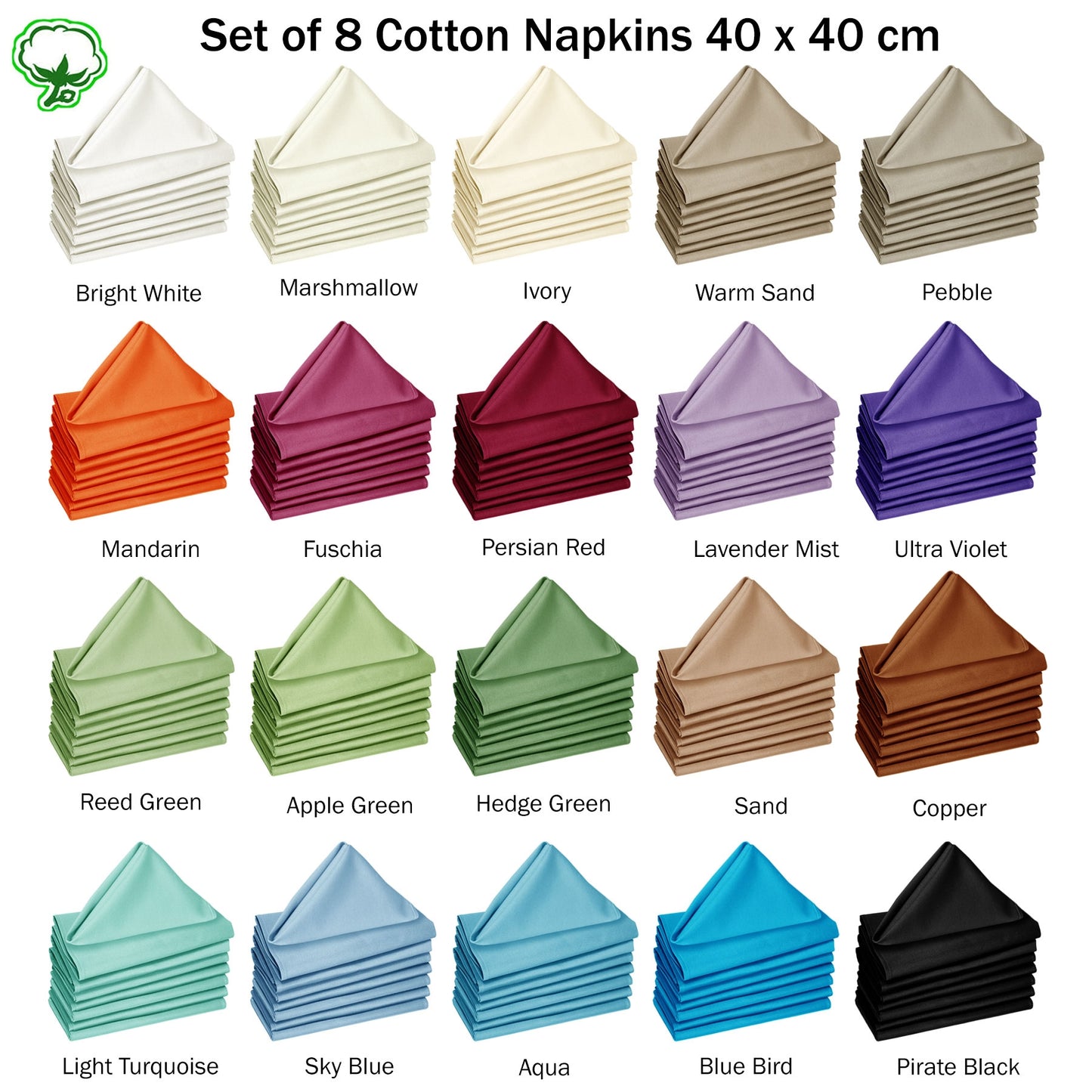 Hoydu Set of 8 Cotton OR Poly Cotton Napkins Apple Green V442-GNA-MISC-SETOF8NAPKINS-APPLEGREEN-SQ