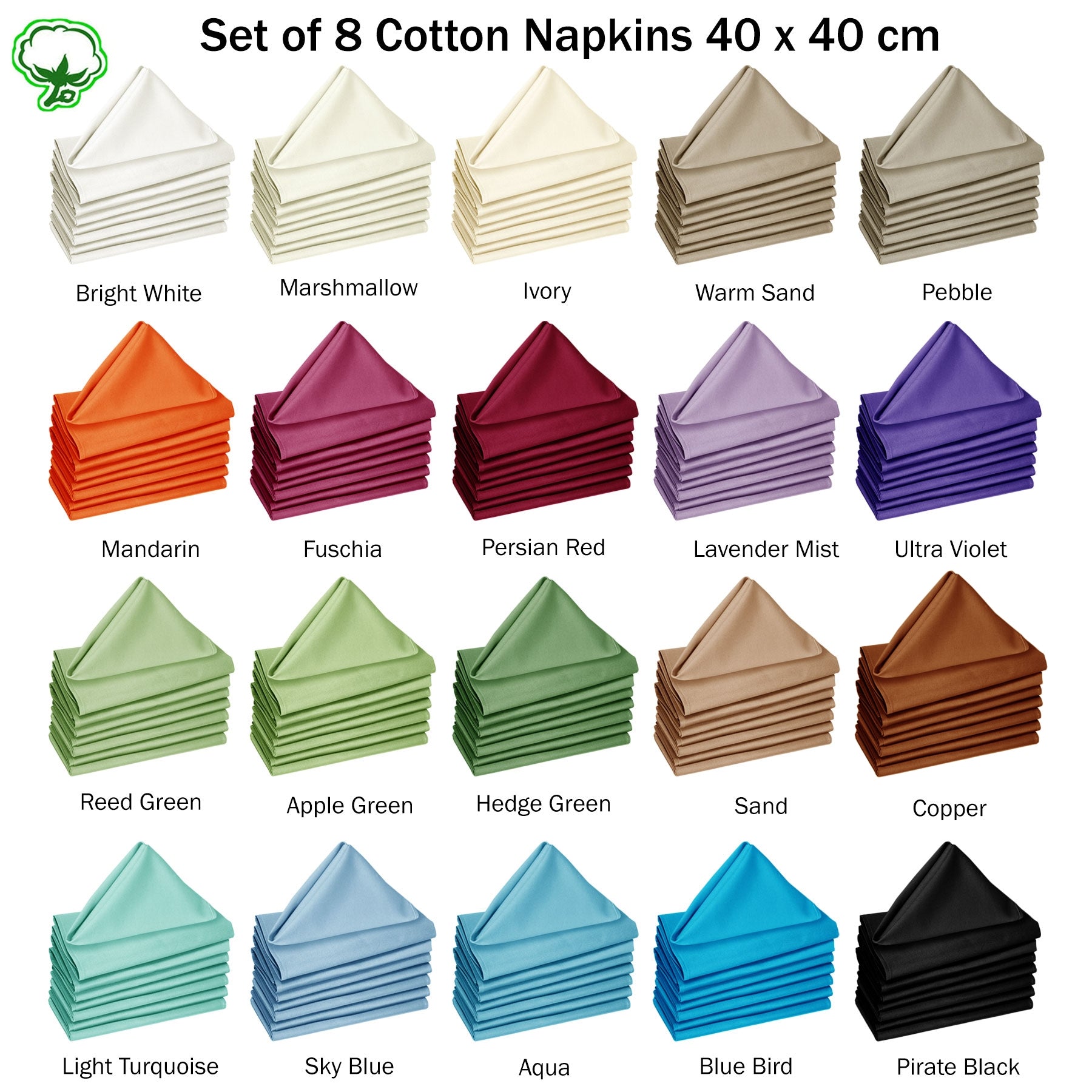 Hoydu Set of 8 Cotton OR Poly Cotton Napkins Apple Green