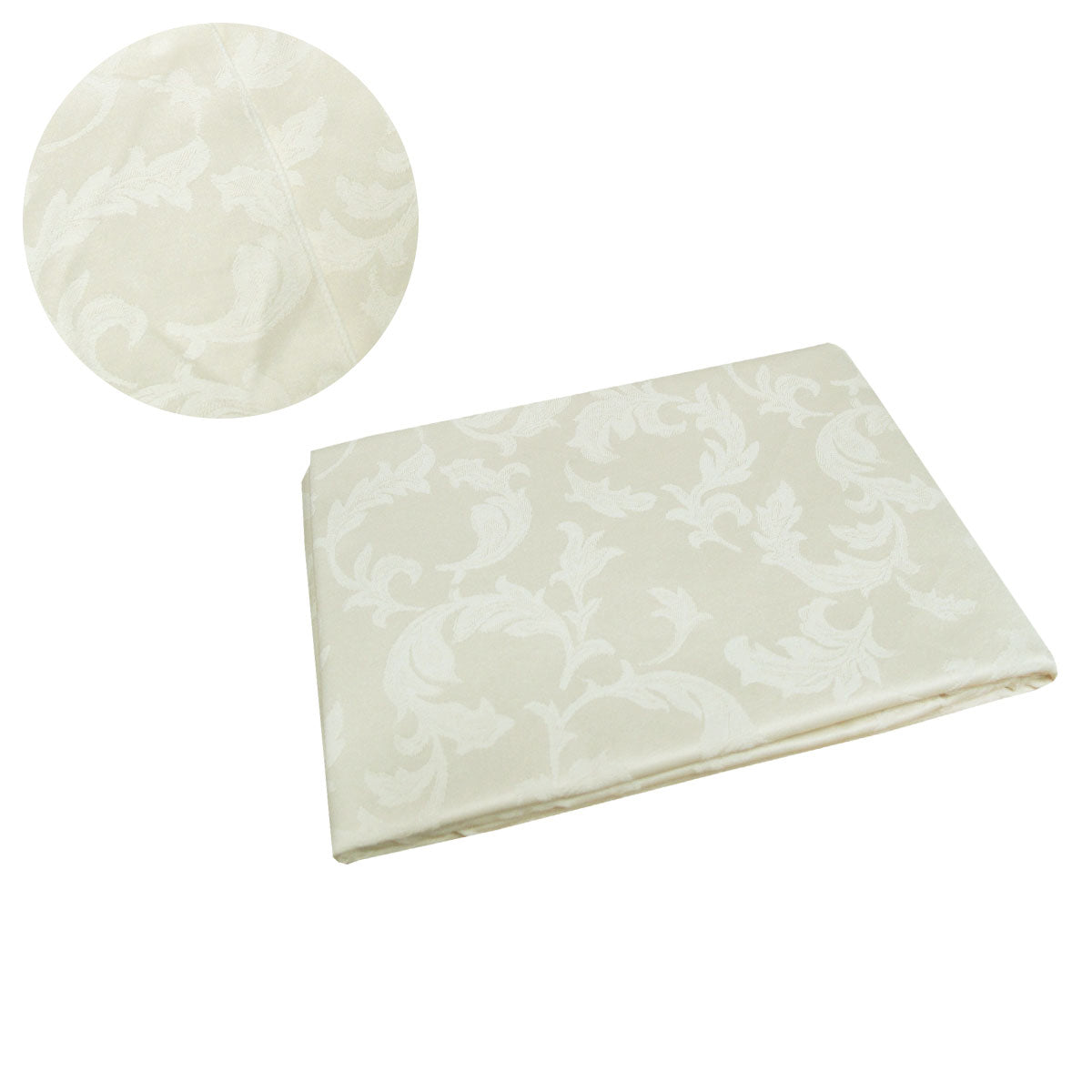 Damask Jacquard Polyester Tablecloth 180cm Round Small Leaf Cream V442-GNA-TABLEC-24SMALLLEAF180-CREAM-RD