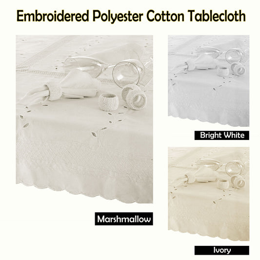 Embroidered Tablecloth - 150x225cm Oblong BRIGHT WHITE V442-GNA-TABLEC-CHERRA-225-WHITE
