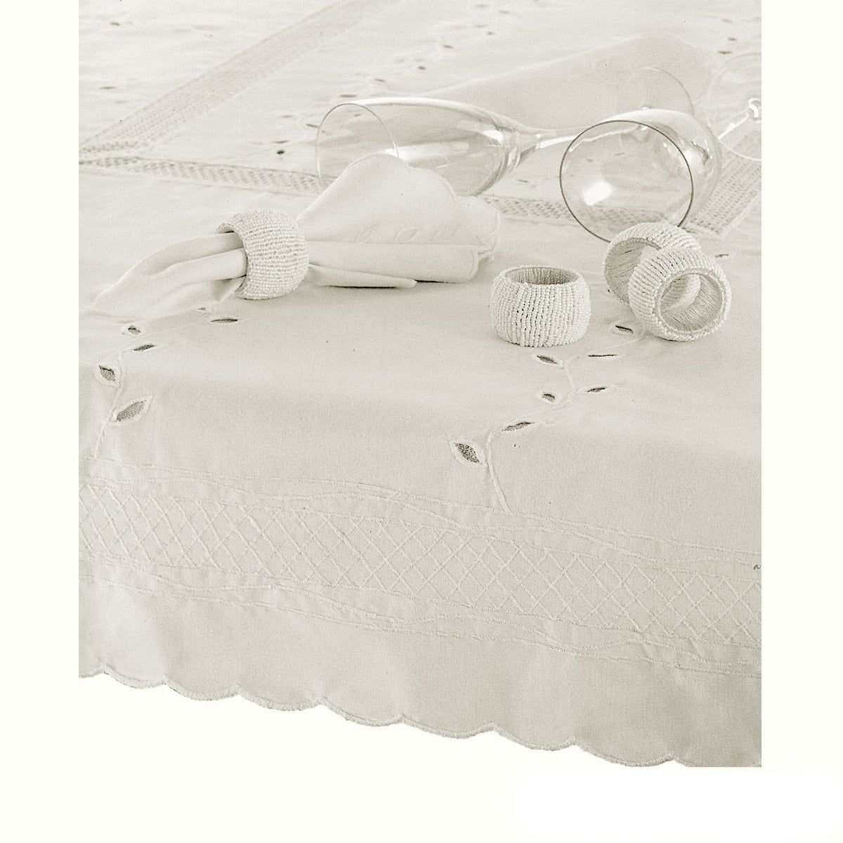 Embroidered Tablecloth - 170x310cm Oblong MARSHMALLOW V442-GNA-TABLEC-CHERRA-310-MARSHMALLOW