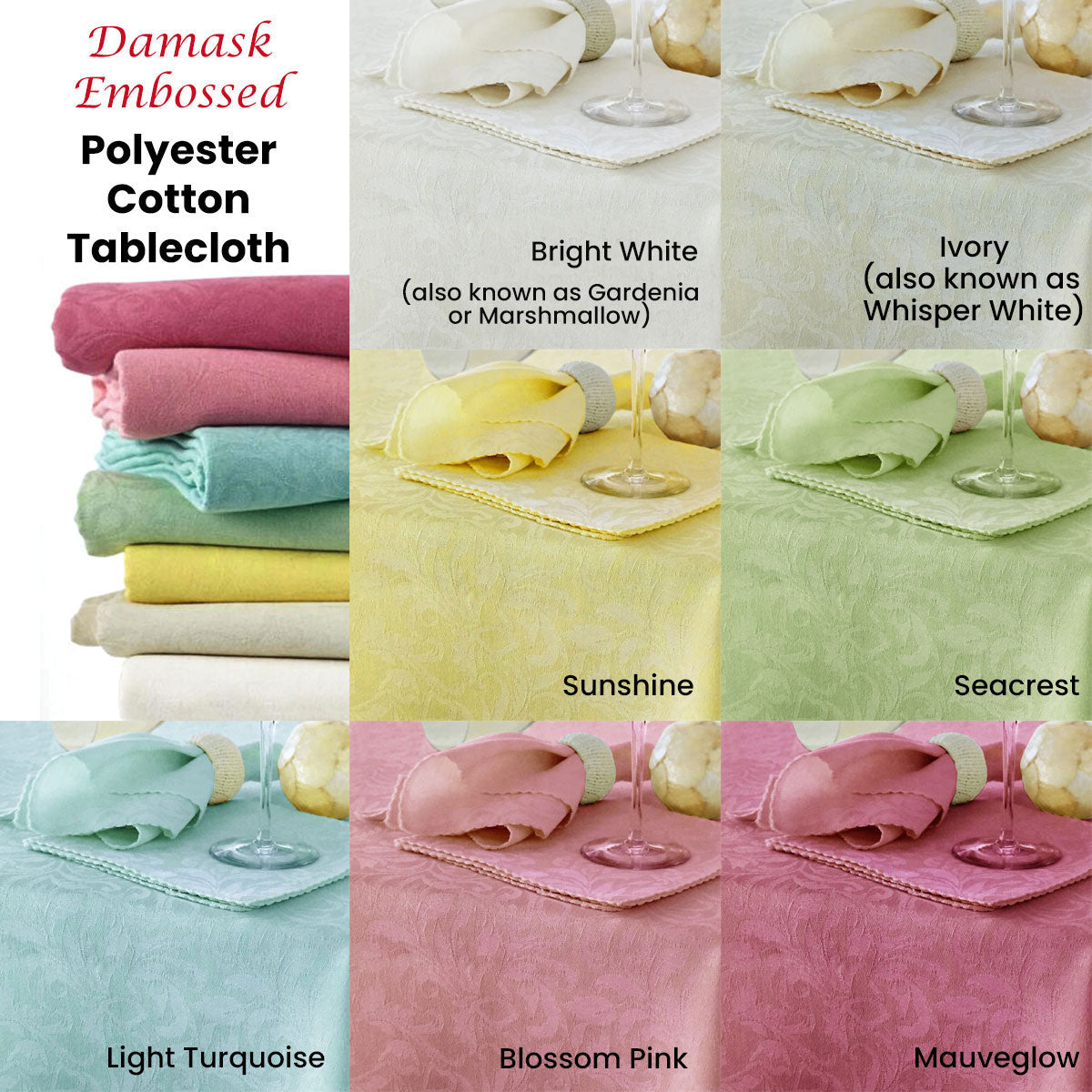 Damask Embossed Tablecloth 170 x 360 cm Ivory (aka Whisper White) V442-GNA-TABLEC-DAMASKEMB-360OB-IVORYWHISPER