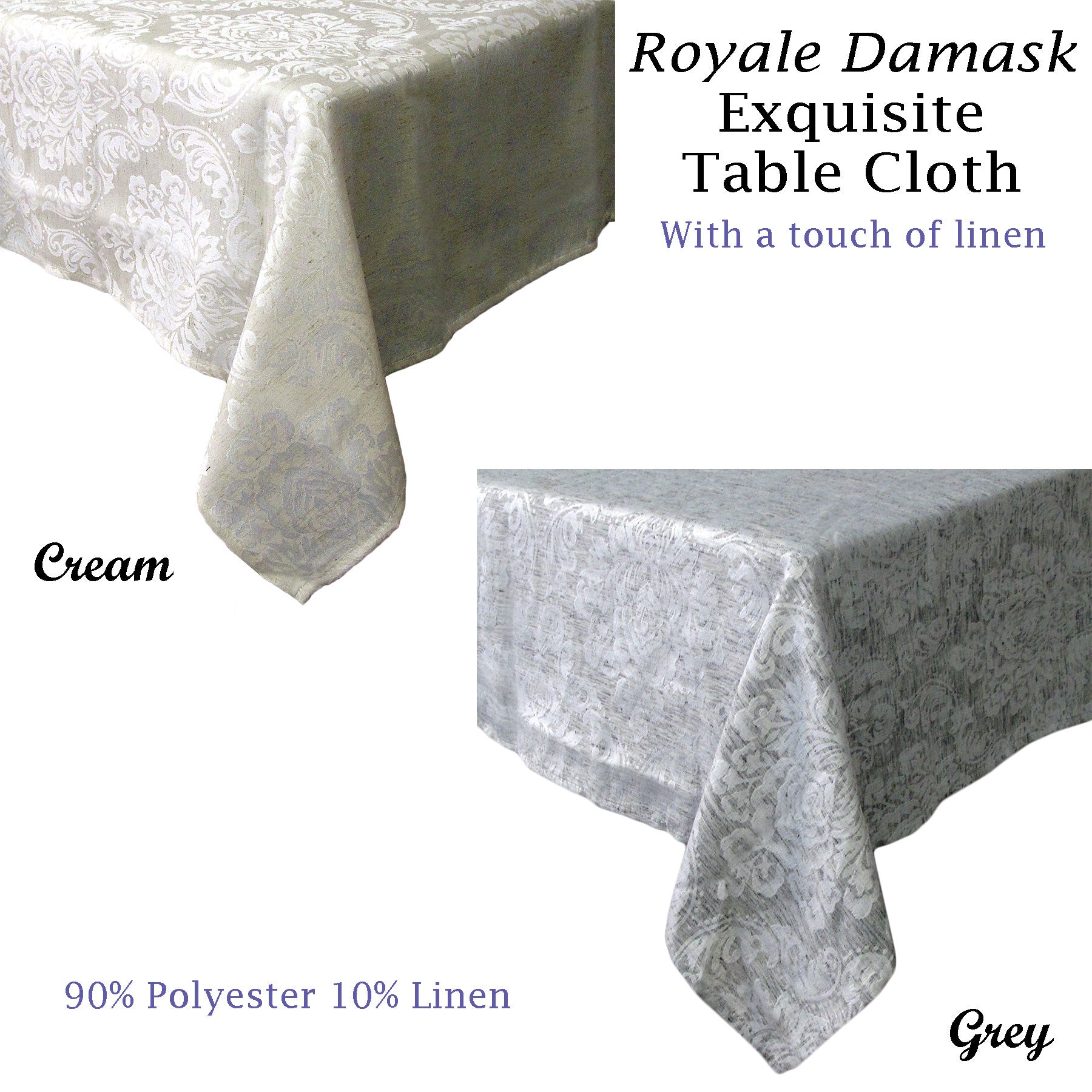 Royale Damask Table Cloth Cream 160 x 270 cm V442-GNA-TABLEC-ROYALE270RE-CREAM-RE