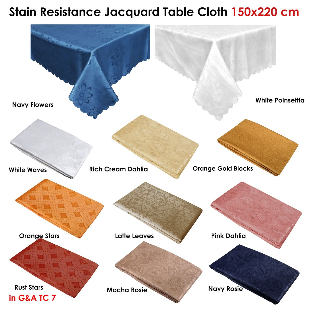 Jacquard Table Cloth Rust Stars 150 x 220 cm V442-GNA-TABLEC-STARS220CM-RUST-RE