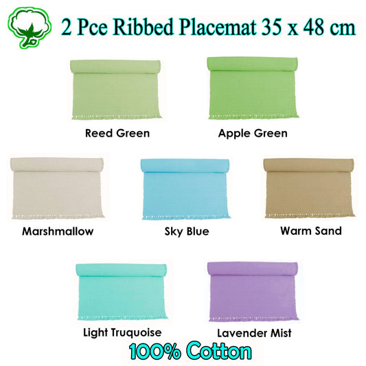 Hoydu Set of 2 - Cotton Ribbed Table Placemats Apple Green V442-GNA-TABLEPLACEMAT-RIBBED-APPLEGREEN