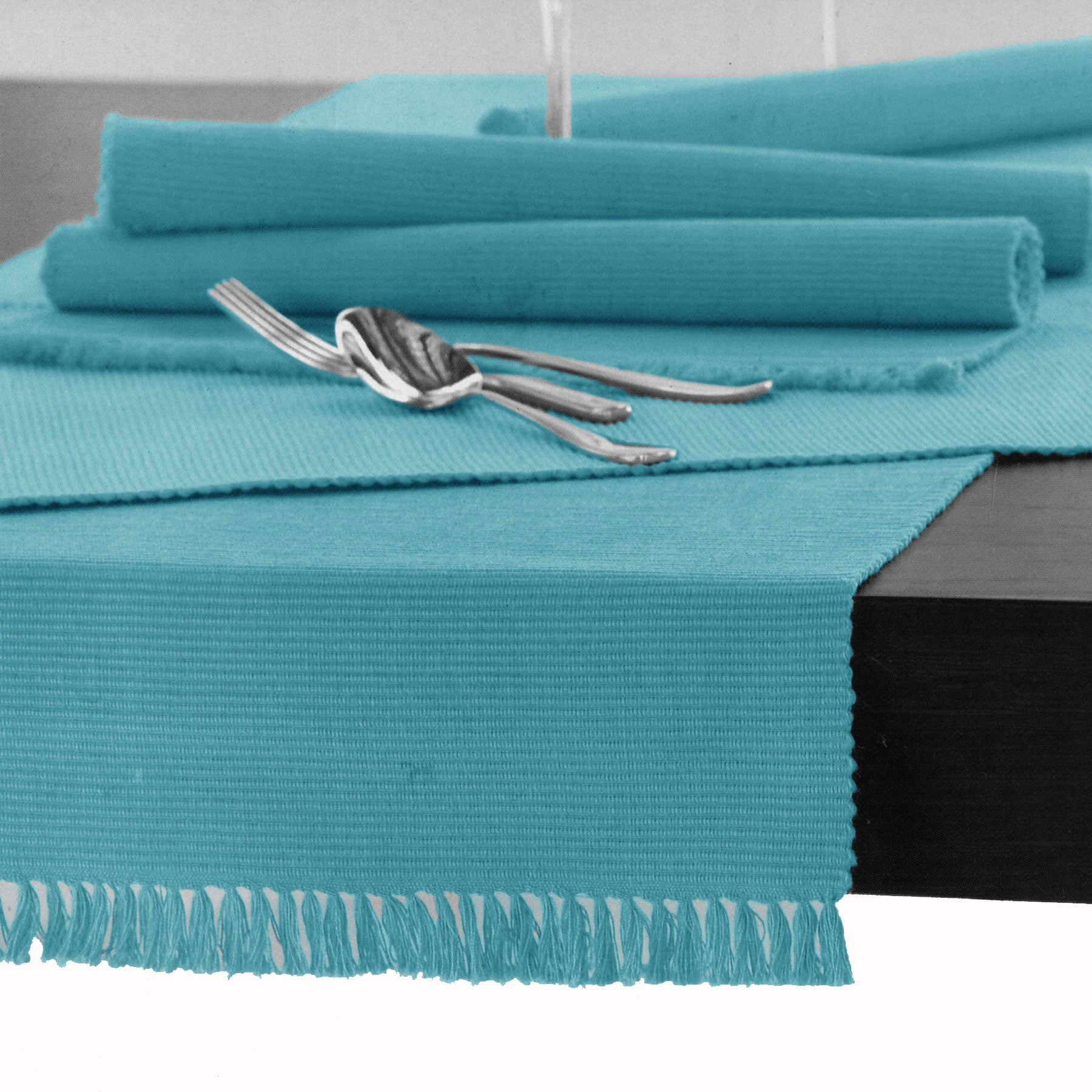 Hoydu Cotton Ribbed Table Runner 45cm x 150cm - AQUA V442-GNA-TABLER-RIBBED-150CM-AQUA