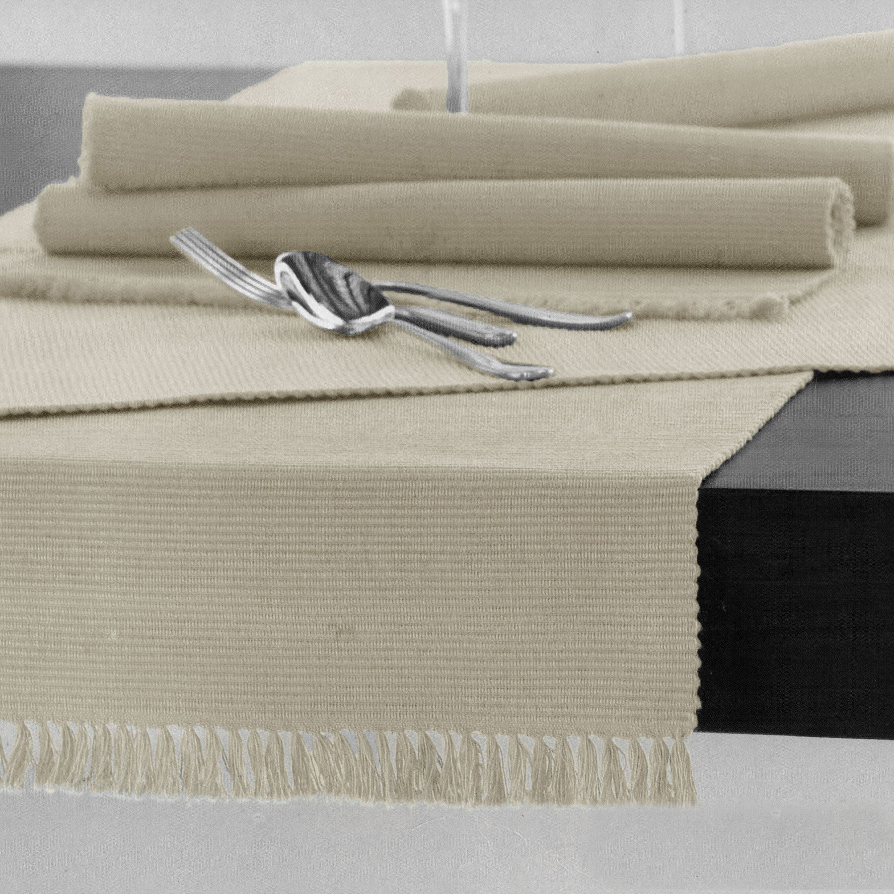 Hoydu Cotton Ribbed Table Runner 45cm x 150cm - PEBBLE V442-GNA-TABLER-RIBBED-150CM-PEBBLE