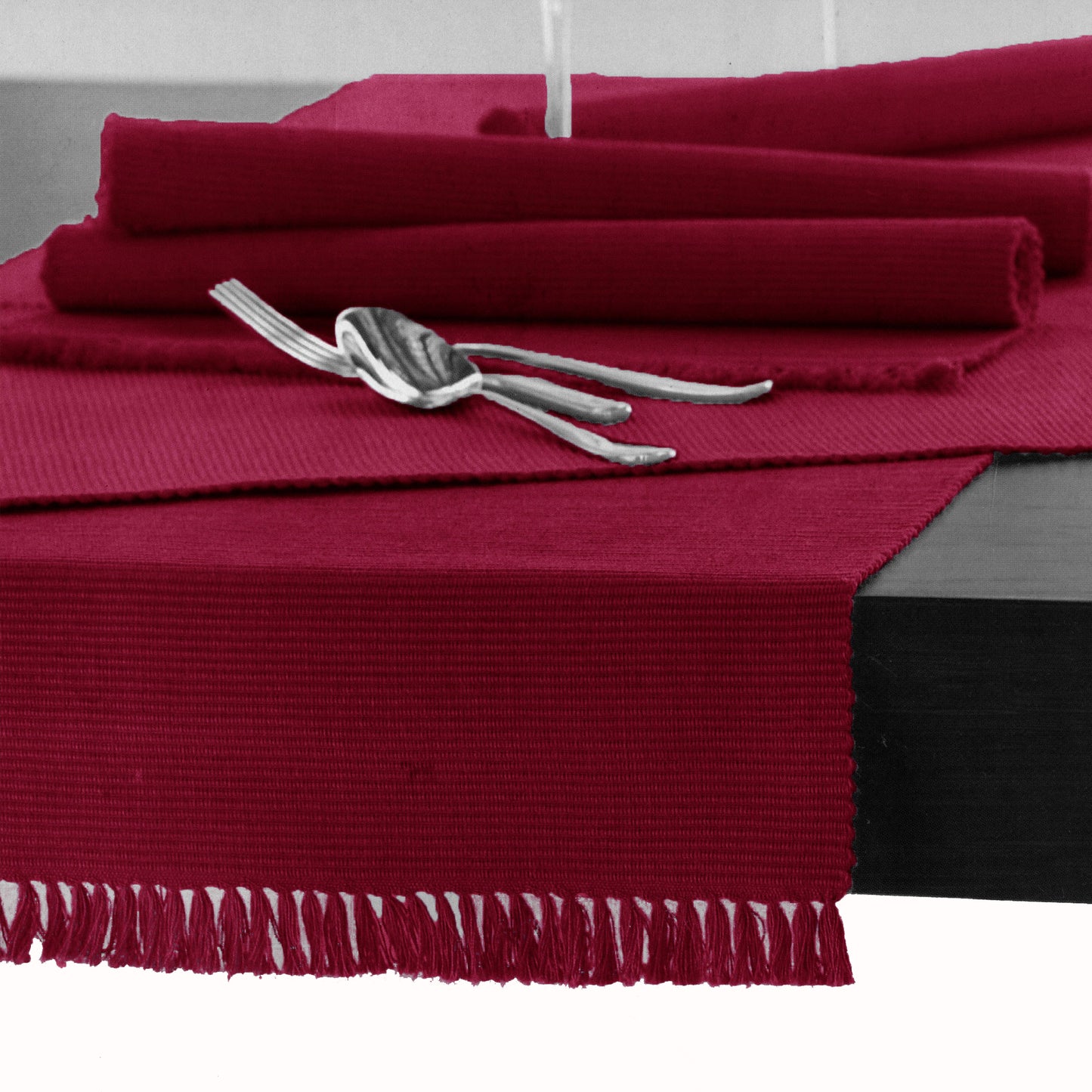 Hoydu Cotton Ribbed Table Runner 45cm x 150cm - PERSIAN RED V442-GNA-TABLER-RIBBED-150CM-PERSIANRED