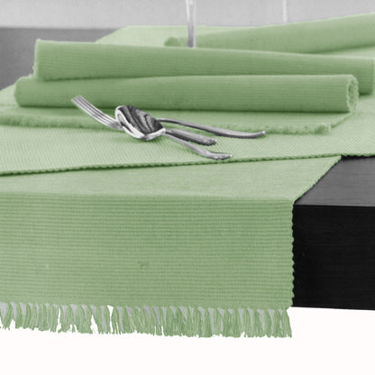 Hoydu Cotton Ribbed Table Runner 45cm x 150cm - REED GREEN V442-GNA-TABLER-RIBBED-150CM-REEDGREEN