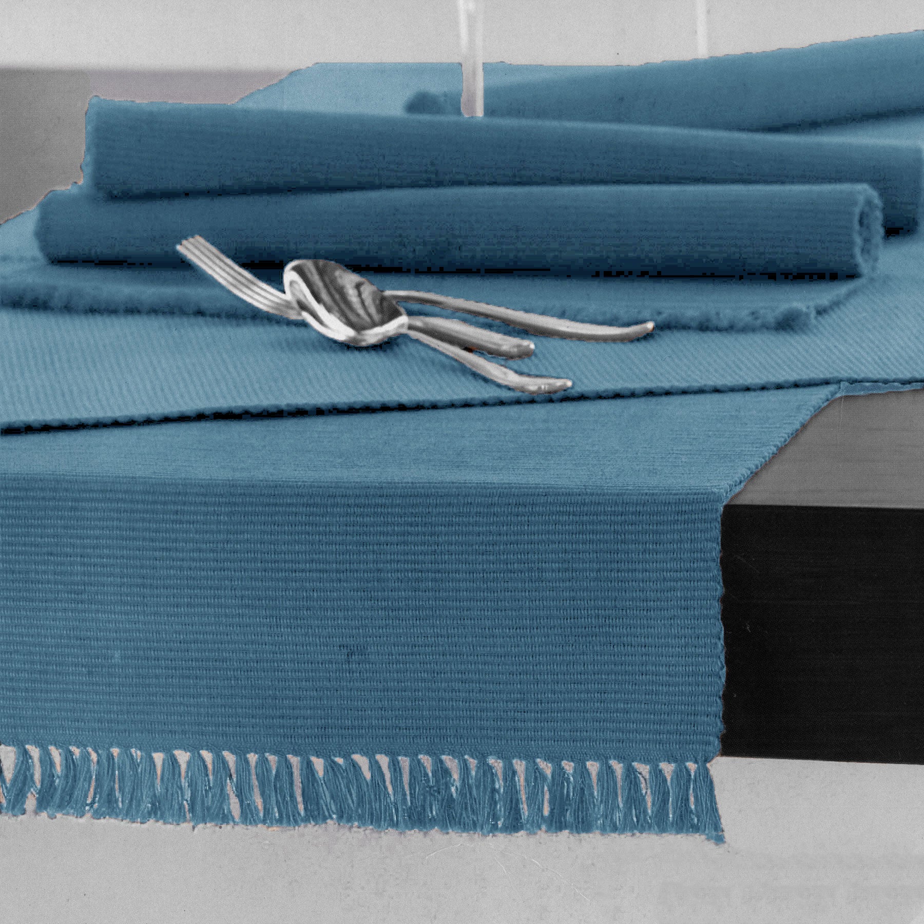 100% COTTON Ribbed Table Runner Dusk Blue 45 x 150cm V442-GNA-TABLER-RIBBED-DUSKBLUE-RE