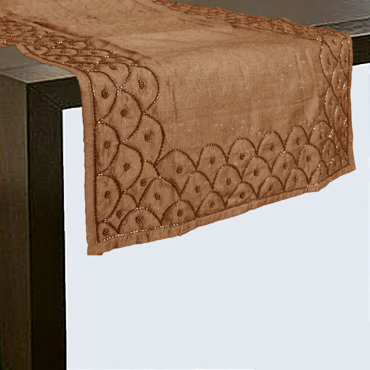 Hoydu Silk Blend Beaded Table Runner 45cm x 200cm - Champagne Beige V442-GNA-TABLER-SILKBEADED-200CM-CHAMPAGNE