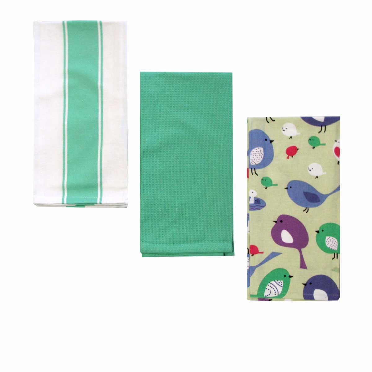 Home Oasis Set of 3 Printed Cotton Rich Tea Towels 50 x 70 cm Birdie Mint V442-GNA-TEAT-BIRDIESETOF3-MINT-RE