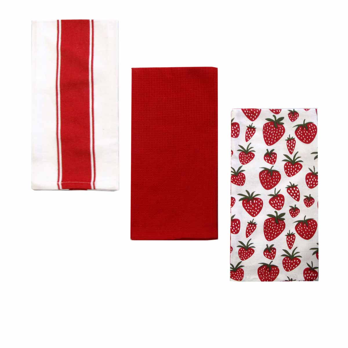 Home Oasis Set of 3 Printed Cotton Rich Tea Towels 50 x 70 cm Strawberry Red V442-GNA-TEAT-STRAWBERRYSETOF3-RED-RE
