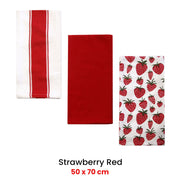 Home Oasis Set of 3 Printed Cotton Rich Tea Towels 50 x 70 cm Strawberry Red V442-GNA-TEAT-STRAWBERRYSETOF3-RED-RE