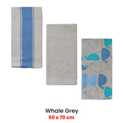 Home Oasis Set of 3 Printed Cotton Rich Tea Towels 50 x 70 cm Whale Grey V442-GNA-TEAT-WHALESETOF3-GREY-RE