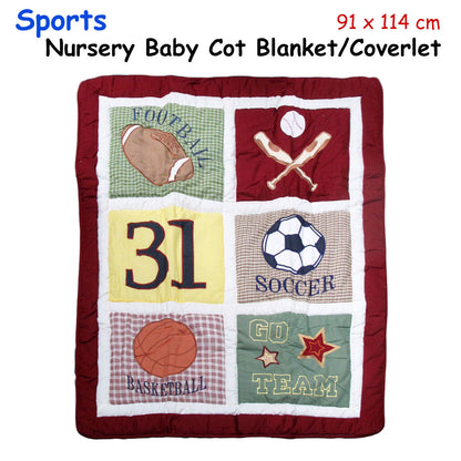 Sports Embroidered Nursery Baby Blanket/Coverlet 91 x 114 cm V442-GXY-BLANKET-BABYSPORTS-MULTI-RE