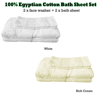 Pack of 4 - Egyptian Cotton Extra Large Bath Sheets and Face Washers set White V442-GXY-TOWEL-EGYPTIAN4BATHSHEETFW-WHITE-RE